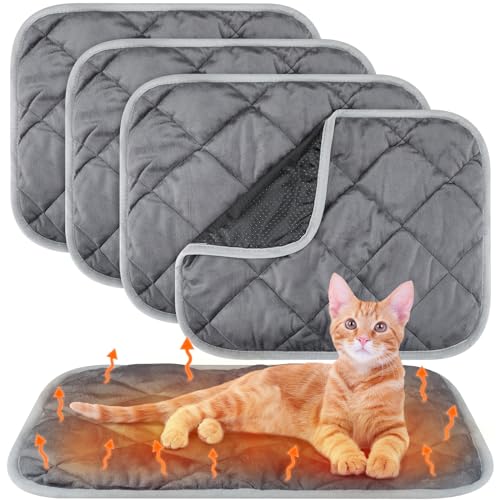 4 Pack Self Heating Cat Pad Self Warming Dog Mat Reflects Body Heat Extra Warm Thermal Pet Pad Washable Dog Cat Bed Crate Bed Mat Blanket (16 x 20 Inch / Gray)