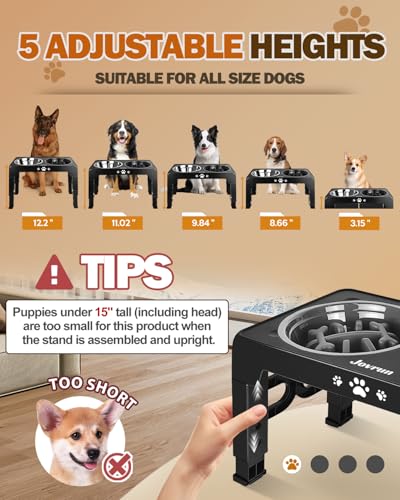 Elevated Dog Bowls for Medium Large Size Dogs (for Medium Large Dogs 1 Basic&1Slow Bowl / Black)