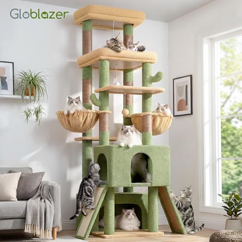 Z78 Heavy Duty Cactus Cat Tree for 20lbs Large Adult Cats (Green / 78 inch)