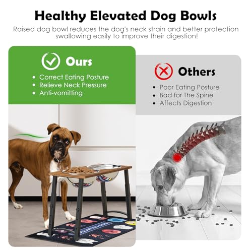 Elevated Dog Bowls for Large Dogs with Slow Feeder & Mat (H:11.8-18.8", Slow Feeder & Mat,101oz Cap.)
