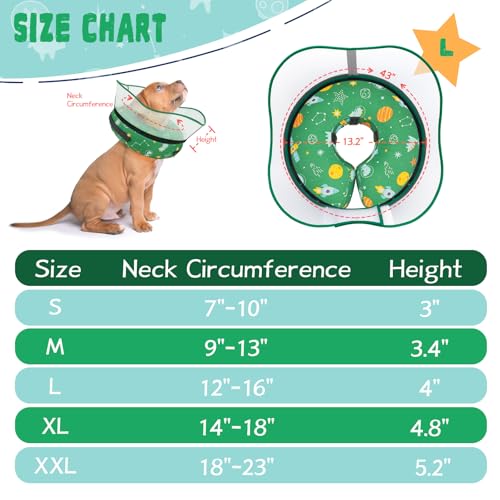 Elevated Inflatable Dog Cone Collar to Stop Licking (Green / L(Neck 12"-16"))