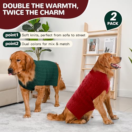 Dog Sweater 2 Pack for Large Dogs (Red & Green / X-Large)