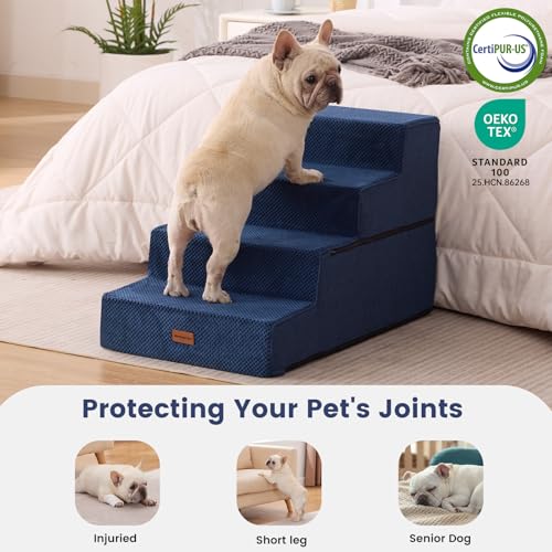 Dog Stairs for Small Dogs 18.5" H (Navy / 18"x29.5"x18.5"Extra Wide)
