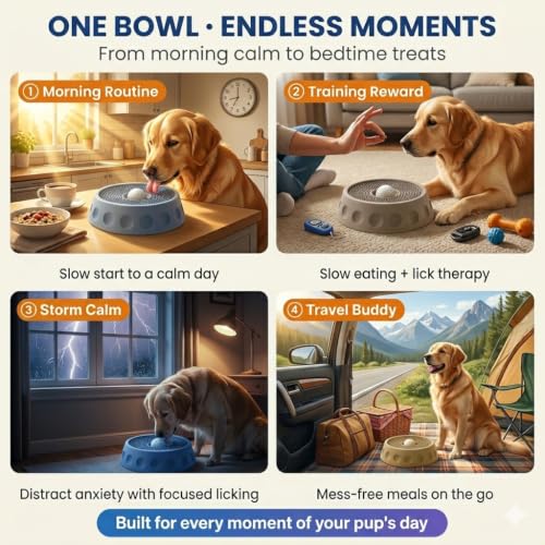 Dog Licking Bowl with Rolling Ball