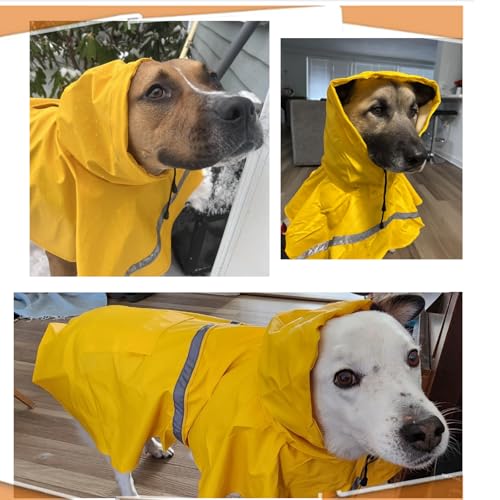 Dog Raincoats with Reflective Strip Hoodie (A1-Yellow / 20B (30-55 lbs))