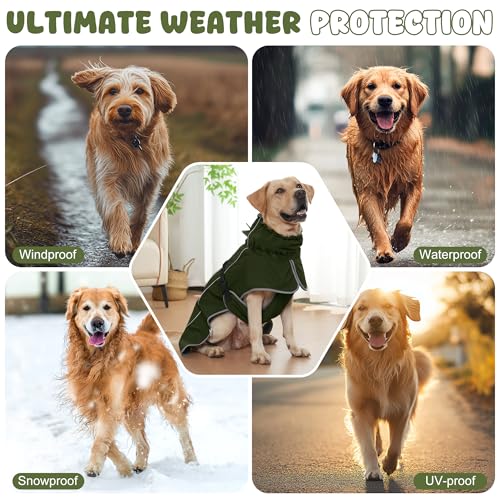 Dog Raincoat Waterproof Dog Coat with Polar Fleece Lining (Army Green / Small)