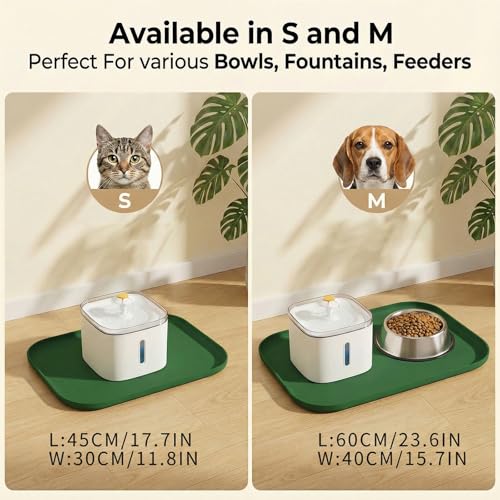 Non Slip Silicone Dog Food Mat for Food and Water (45 x 30 cm / Dark Green)