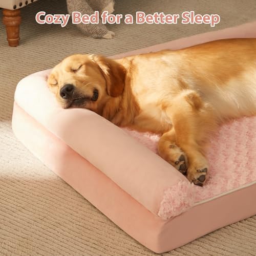 Orthopedic Washable Large Dog Bed for Senior Dog Comfy Sleep (36"l x 27"w x 6.5"th / Pink)