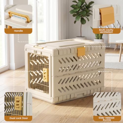 Collapsible Dog Crate for Small (Beige / 28.0"L x 18.3"W x 20.9"H)