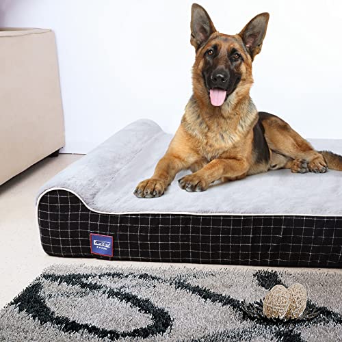 Orthopedic Dog Beds for Large Dogs (50.0"L x 36.0"W x 10.0"Th / Black Grid Gray)