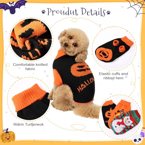 3 Pack Halloween Thanksgiving Christmas Dog Cat Sweaters Sets Dogs Fall Clothes Pumpkin Turkey Snowman Dog Cat Knit Sweaters Pets Costumes for Holiday Dogs Cats Pets (Medium)