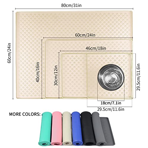 Silicone Pet Placemat for Dog and Cat (31.5"L x 23.6"W / Beige)