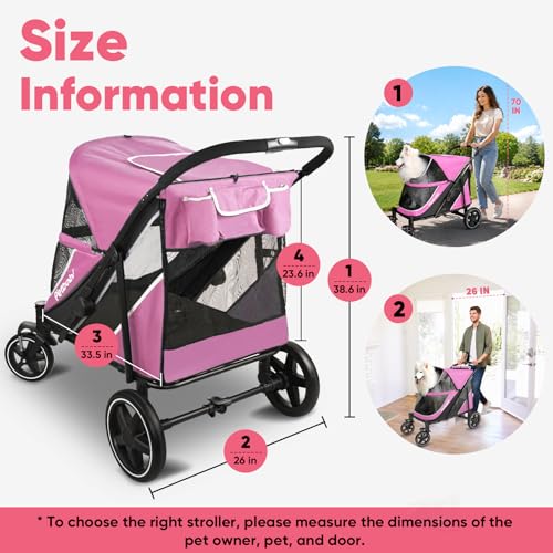 Dog Stroller for Large Medium Dogs up to 80 lbs (Pink)