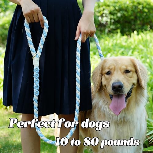 5FT Braided Cotton Rope Leash for Small (Cotton Sky)