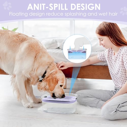 3L No Spill Dog Water Bowl with Slow Drinking Disk (Violet)