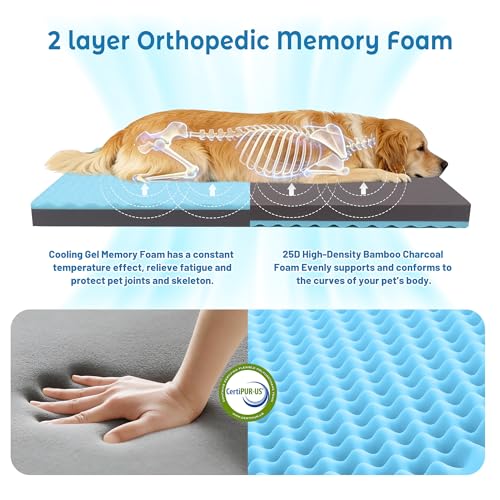 Cooling Dog Bed for Large Dogs (Blue / XX-Large-47"x 29" x 3.5")