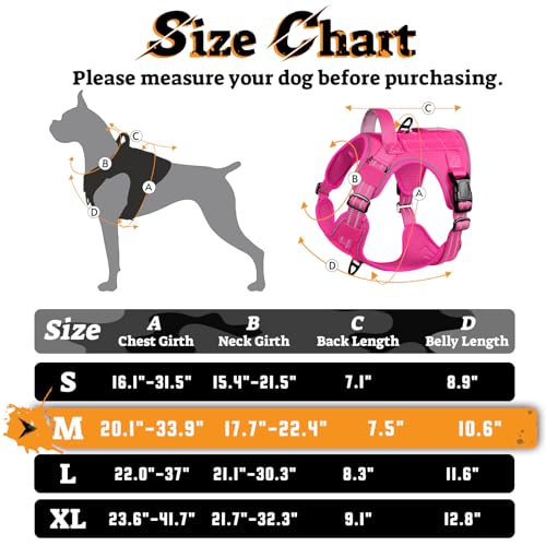 Tactical Dog Harness Medium Sized (M(chest:20.1"-33.9",neck:17.7"-22.3",back:7.5") / Rose Red)