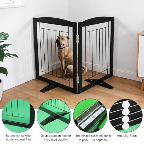 Freestanding Dog Fence Indoor (Black / 【2 Panels】40''w x 32''h)