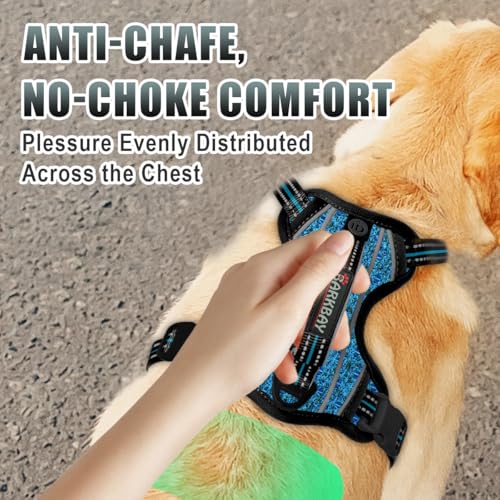 No Pull Dog Harness Large Step in Reflective Dog Harness with Front Clip and Easy Control Handle for Walking Training Running with ID tag Pocke (Blue/Black / Medium)