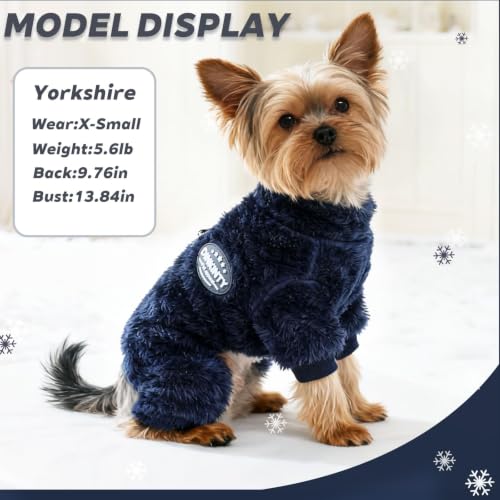Fleece Dog Pajamas Winter Warm Dog Sweater for Small Dogs Thermal Soft Puppy Pjs Coat Stretchy Jumpsuit Doggie Pet Clothes Outfits Cat Apparel (Navy Blue / Small)