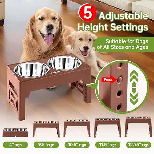 Elevated Dog Bowls (2 Stainless Steel Bowls / Brown)