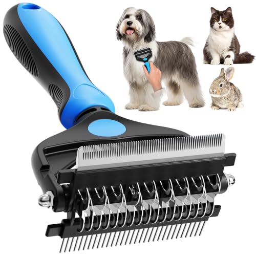 3-in-1 Professional Pet Grooming Brush for Dogs & Cats – Dematting Comb, Undercoat Rake & Deshedding Tool for Long & Short Hair, Heavy Shedding & Matted Fur (Blue) (Blue)
