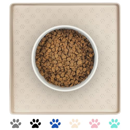 Pet Placemat for Dog and Cat (11.8"L x 11.8"W / Beige)