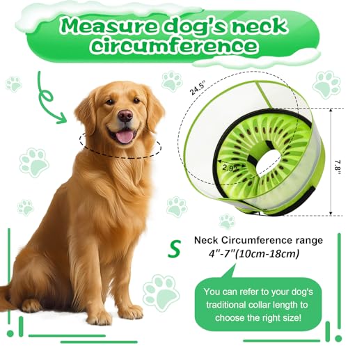 Inflatable Dog Cone Collar with Detachable Enhanced Anti (Kiwi / S（neck 4"-7"）)