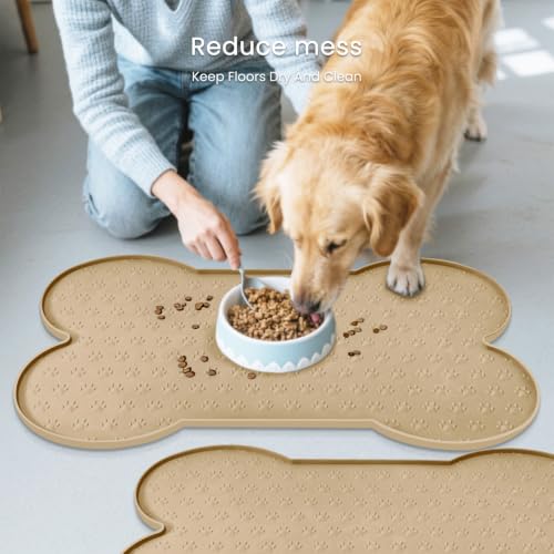 Dog Food Mat Anti (19.4" x 9.8"-2PCS / Khaki)