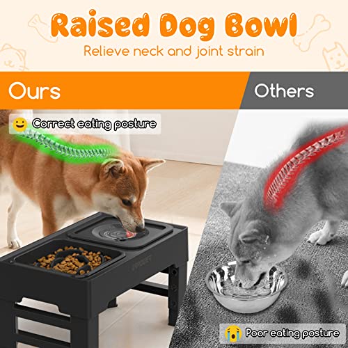 2-in-1 Elevated Slow Feeder Dog Bowls with No-Spill Water Bowl (Black / Slow Feeder)