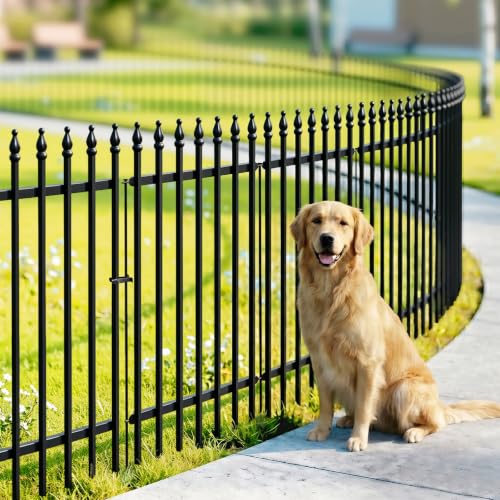 36" H x 28" W Metal Garden Fence with Gate (Black / 36″ H x 11.6 ft (4 Panels + 1 Gate))