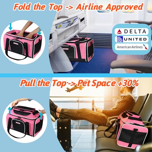 Top Expandable Small Pet Carrier 18"x11"x11" Airline Approved (18.0"L x 11.0"W x 11.0"H / Pink)