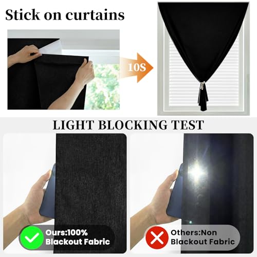 100% Blackout Self Adhesive Blackout Curtains (52"W x 72"L (Pack of 1) / Black)