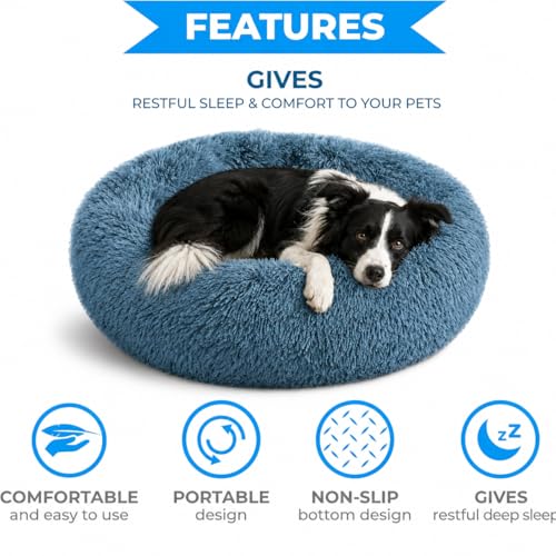 Round Dog Beds for Medium Dogs (Navy-Grey / 31.00" x 31.00" x 8.00")