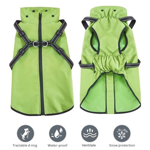 Dog Raincoat Waterproof Dog Hoodie Reflective Dog Raincoat Hooded Adjustable Rain Jacket for Small Medium Large Dogs Puppies (L / Green)