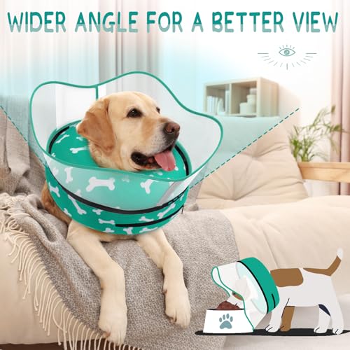 Raised Inflatable Dog Cone Collar to Stop Licking (T Bone Green / L(Neck 12"-16"))