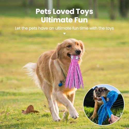 Squeaky Dog Toys No Stuffing Octopus Crinkle for Large Medium Small Dog (Octopus Purple & Blue)