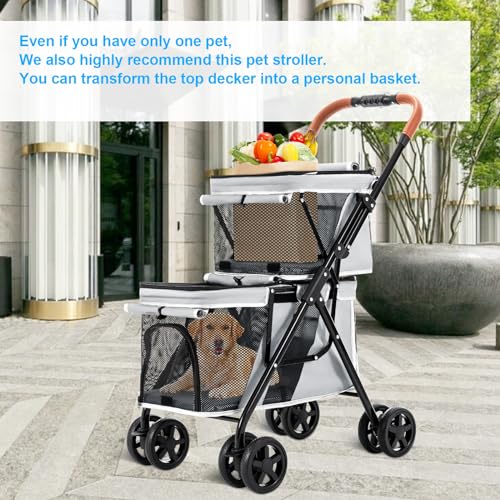 Double Pet Stroller for 2 Dogs & Cats (Gray)