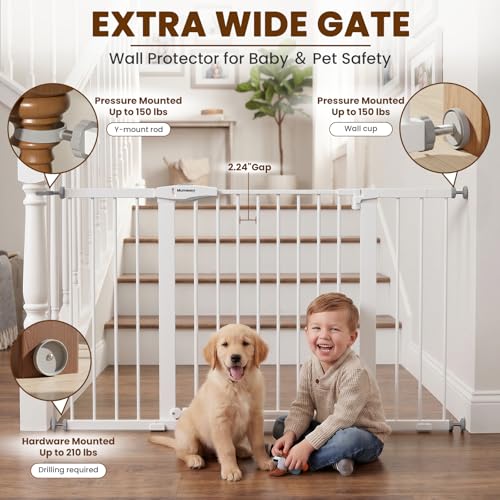 29.7 51" Extra Wide Baby & Dog Safety Gate for Stairs & Doorways (White / 29.7-51"W x 30"H)