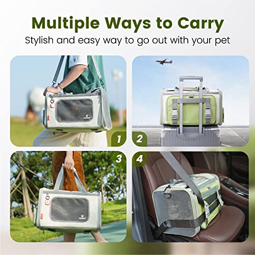 Cat Carrier Airline Approved Expandable Breathable Safety Leash (Beige and Tea Green)