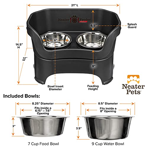Neater Feeder Deluxe Mess Proof Dog Bowls Elevated for Large Dogs Over 40 lbs (Large with Standard Bowl / Midnight Black)