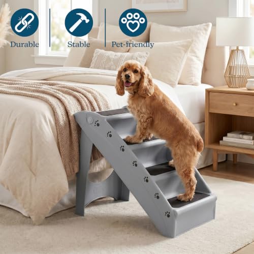 Lightweight Durable Plastic Dog Stairs (Gray)
