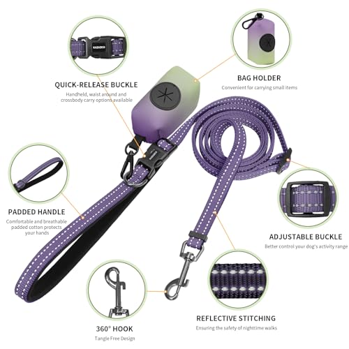 Hands Free Dog Leash with Poop Bag Holder (Deep Purple)