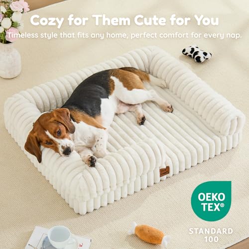 Faux Fur Orthopedic Dog Bolster Bed (Rectangular Cream / L(35*28*7))