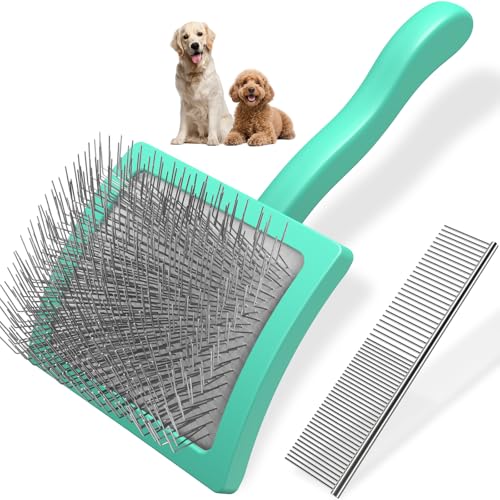 2PCS Slicker Brush for Dogs & Pet Comb (Cyan / Large)