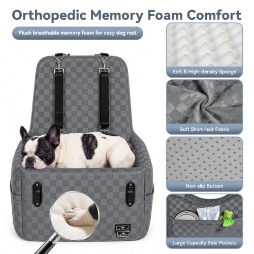 Pet Car Seat with Patented Safety System (Grey / Medium)