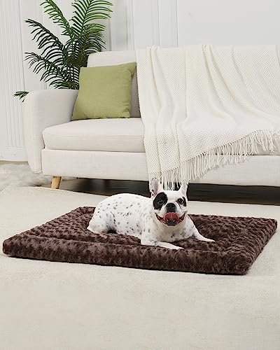 Washable Dog Bed Mat Medium Size Fluffy Pet Crate Pad 36x23 (Brown / 36.00" x 23.00" x 1.50")