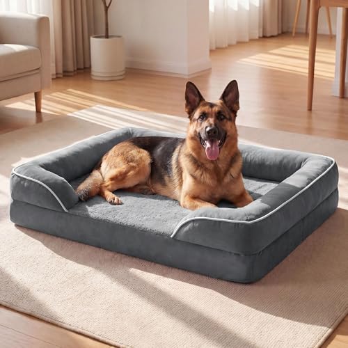 Waterproof Orthopedic Dog Bed for Extra Large Dogs with Bolster (Grey / XXL (45"x35" - 3.5" Thick))