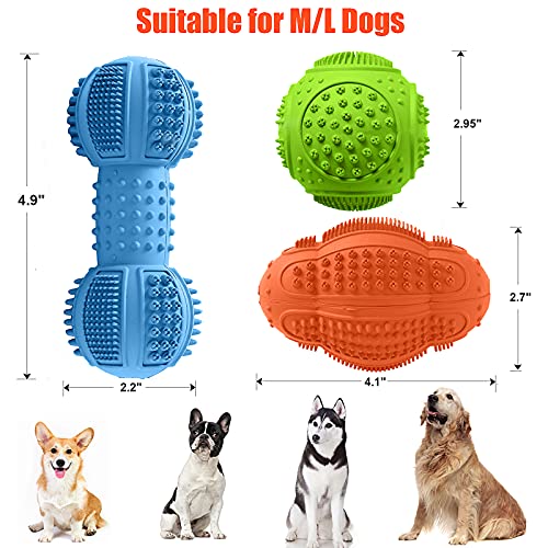 Dog Chew Toys 3 Pack for Aggressive Chewers (Blue-Green-Orange)