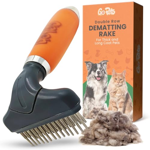 Double Row Dematting Rake Undercoat Deshedding Tool for Dogs & Cats (Double Row Dematting Comb)